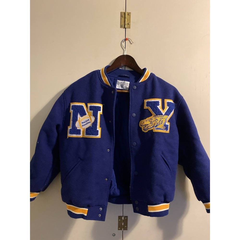 Zara Varsity Jacket Boys Size 9-10 Blue Good New York Crocodiles Snap Front